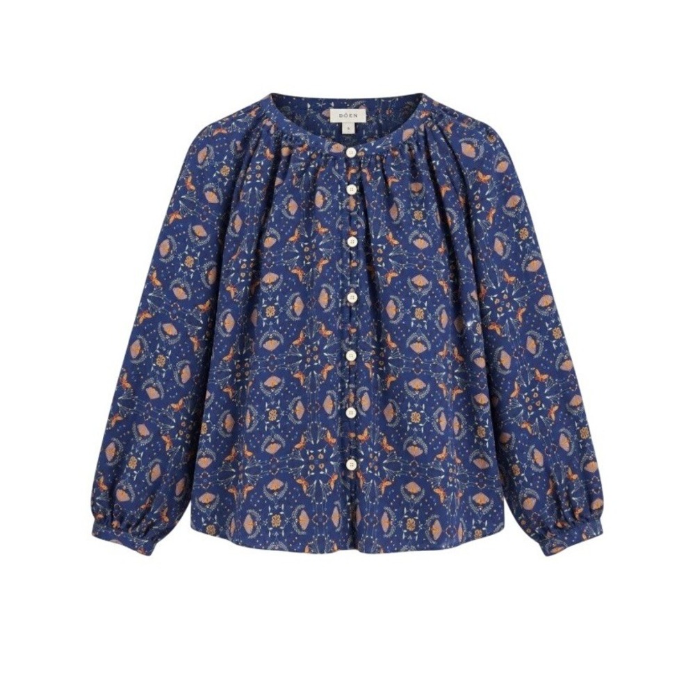 Duluth Trading Co Womens XL Navy Moth Floral Printmaker Cotton Shirt